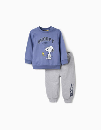 Sweat + Calças de Algodão para Bebé Menino 'Snoopy', Azul/Cinza