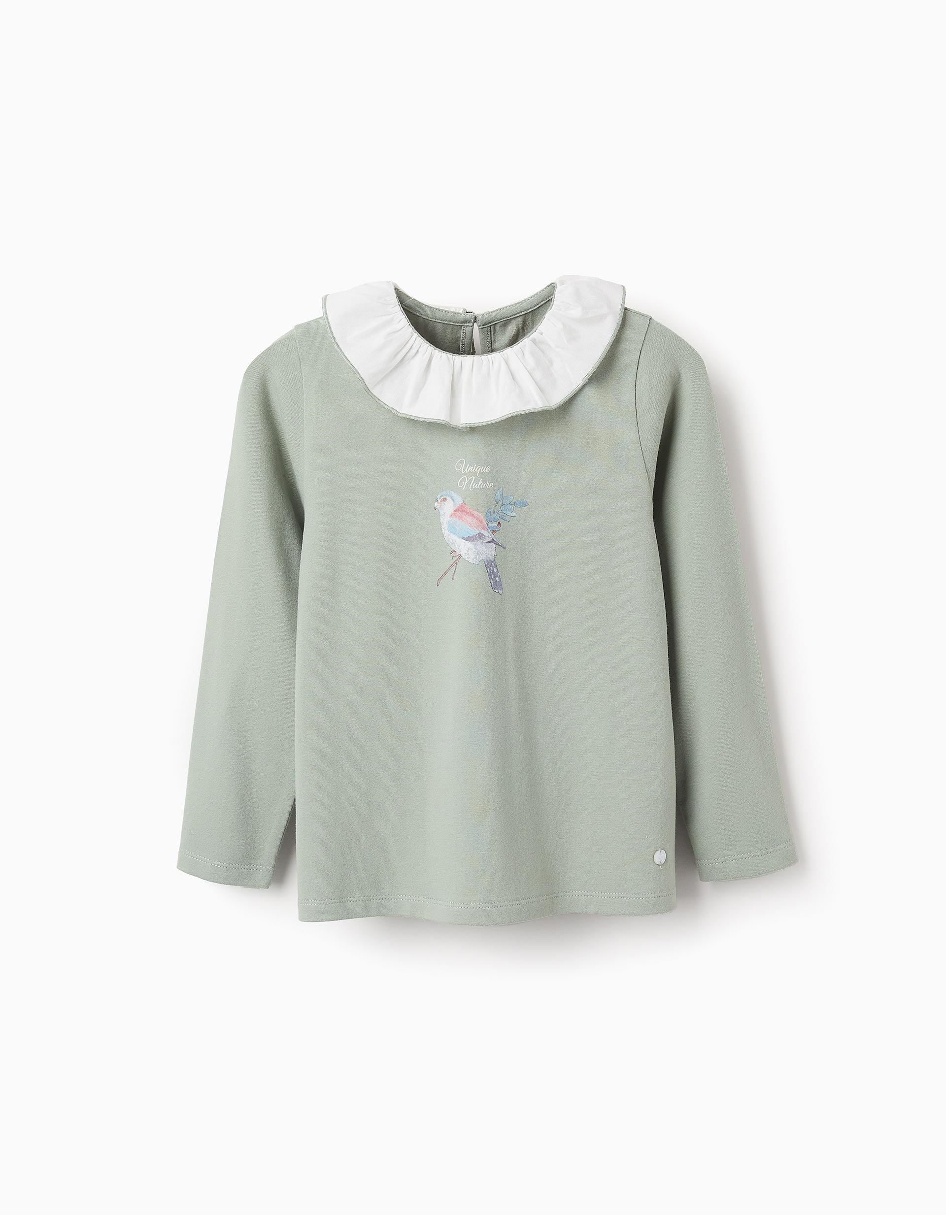 T-shirt à Manches Longues avec Volants pour Fille 'Oiseaux', Vert