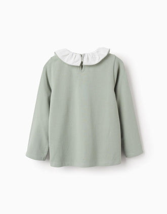Camiseta de Manga Larga con Volantes para Niña 'Pajarito', Verde