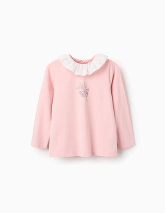 Camiseta de Manga Larga con Volantes para Niña 'Mariposa', Rosa