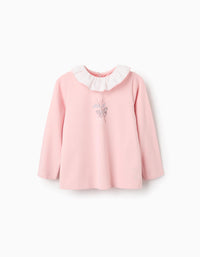 Long Sleeve T-shirt with Frills for Girls 'Butterfly', Pink