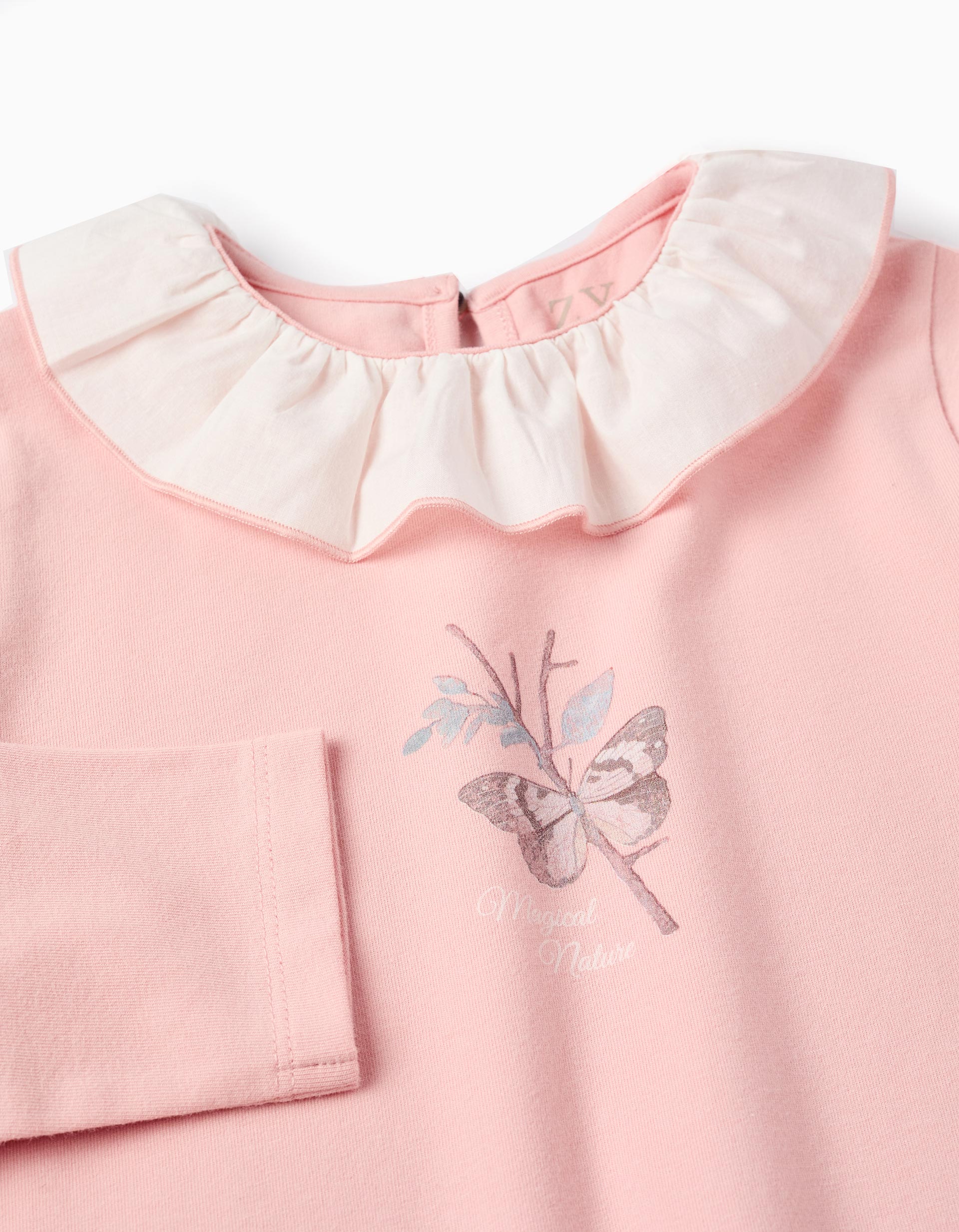 T-shirt à Manches Longues avec Volants pour Fille 'Papillon', Rose