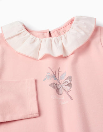 Camiseta de Manga Larga con Volantes para Niña 'Mariposa', Rosa