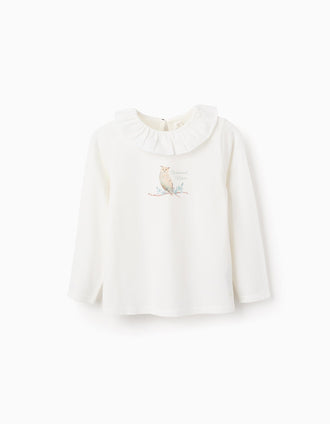 Camiseta de Manga Larga con Volantes para Niña 'Mocho', Blanco