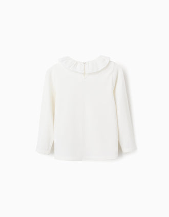 Camiseta de Manga Larga con Volantes para Niña 'Mocho', Blanco