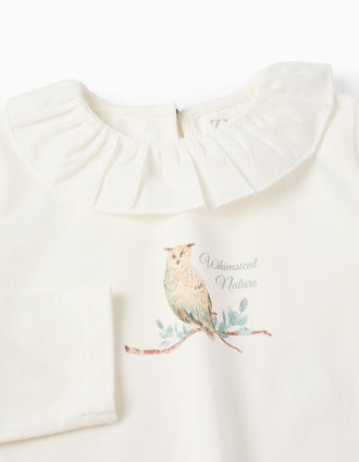Camiseta de Manga Larga con Volantes para Niña 'Mocho', Blanco