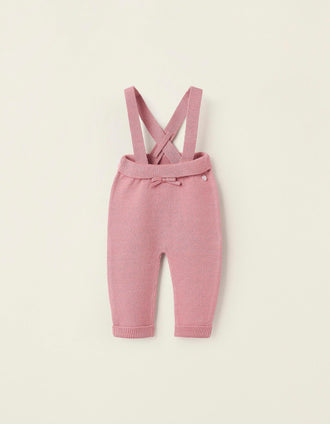 Pantalón de Punto con Tirantes Desmontables para Recién Nacida, Rosa