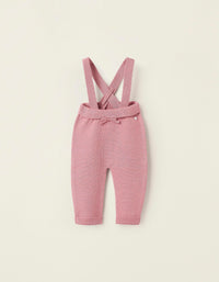 Pantalon en Maille avec Bretelles Amovibles pour Nouveau-née, Rose
