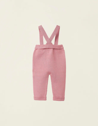 Pantalón de Punto con Tirantes Desmontables para Recién Nacida, Rosa