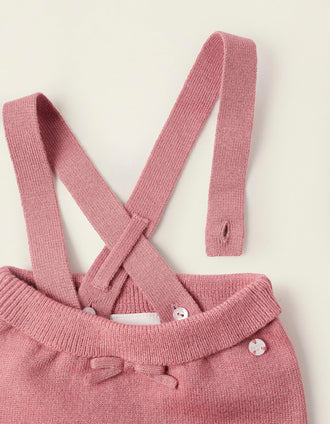 Pantalón de Punto con Tirantes Desmontables para Recién Nacida, Rosa