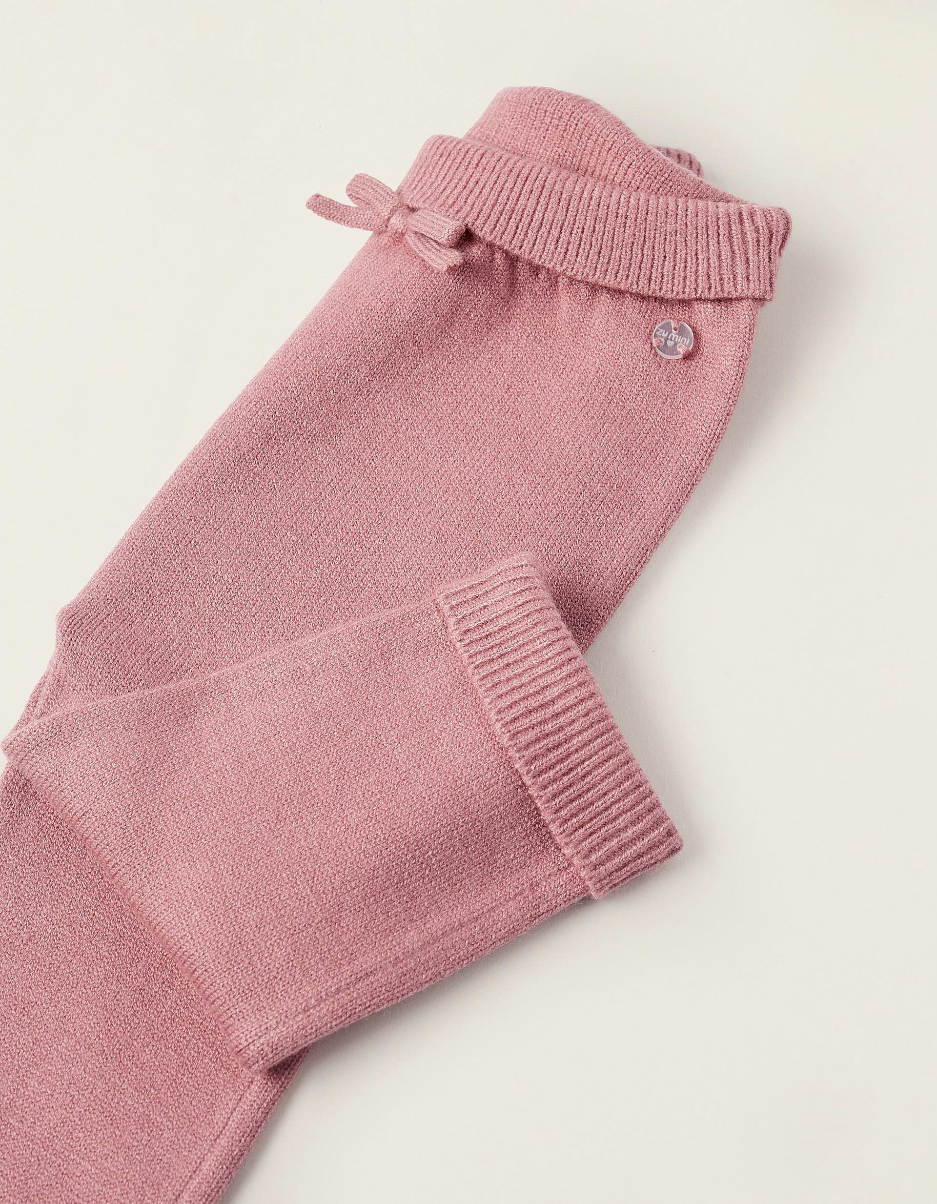 Knitted Trousers with Removable Straps for Newborn Girls, Pink