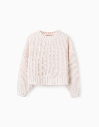 Camisola de Malha Ondulada para Menina, Bege