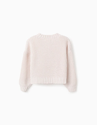 Jersey de Punto Ondulado para Niña, Beige