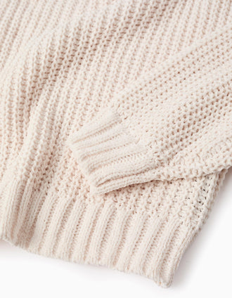 Camisola de Malha Ondulada para Menina, Bege