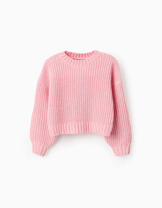 Jersey de Punto Corto para Niña, Rosa