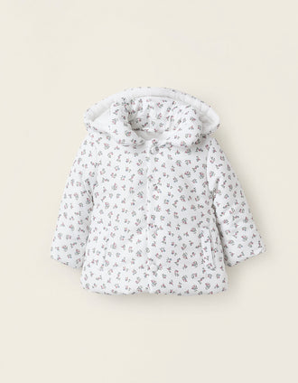 Abrigo Acolchado con Capucha Desmontable para Recién Nacida, Blanco