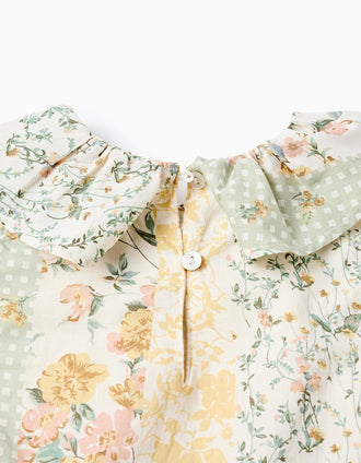 Top Floral + Short para Bebé Niña, Beige/Azul