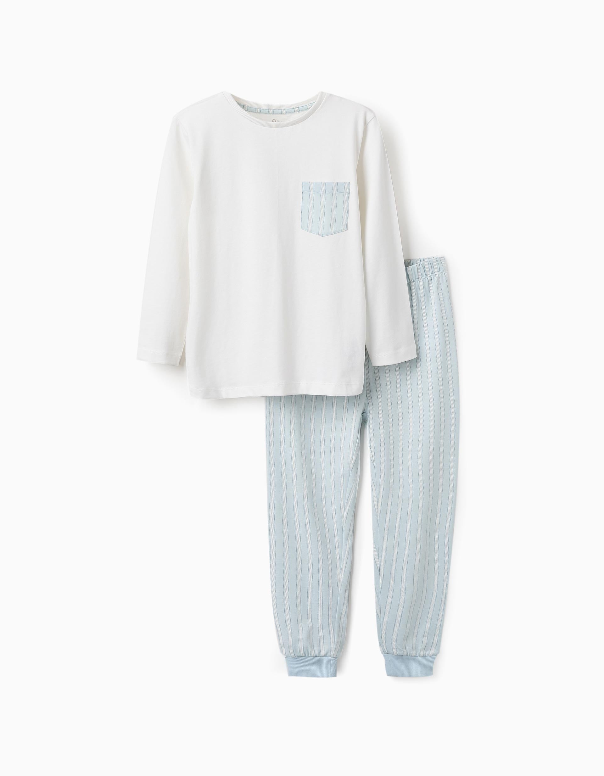 Cotton Pyjama with Pocket and Stripes for Boys, Blue/White