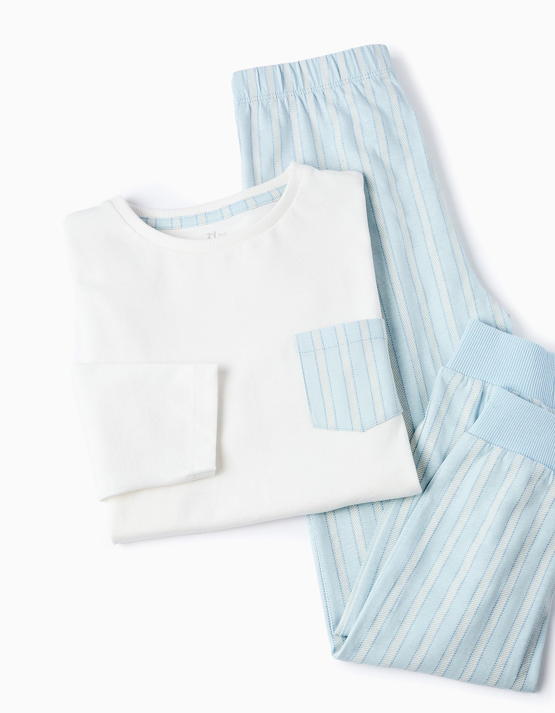 Cotton Pyjama with Pocket and Stripes for Boys, Blue/White