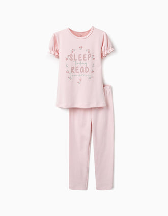 Pijama Brilha no Escuro com Saia de Tule para Menina 'Sleep', Rosa