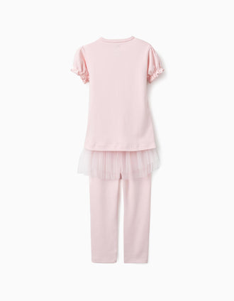 Pijama Brilha no Escuro com Saia de Tule para Menina 'Sleep', Rosa