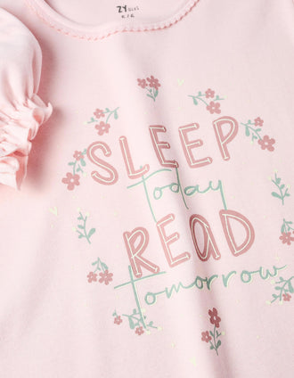Pijama Brilha no Escuro com Saia de Tule para Menina 'Sleep', Rosa