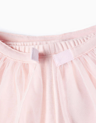 Pijama Brilha no Escuro com Saia de Tule para Menina 'Sleep', Rosa