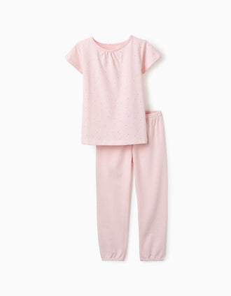 Pijama de Algodão para Menina 'Estrelas', Rosa Claro