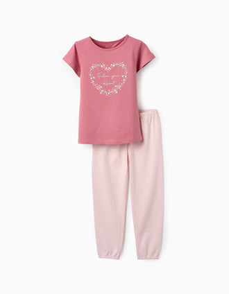 Pijama de Algodão para Menina 'Coração', Rosa