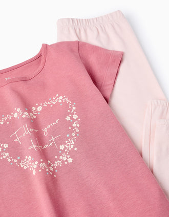 Pijama de Algodão para Menina 'Coração', Rosa