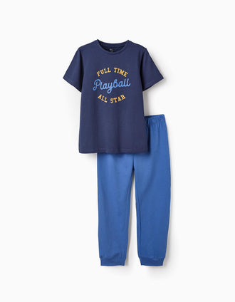 Pijama de Algodão para Menino 'Playball', Azul