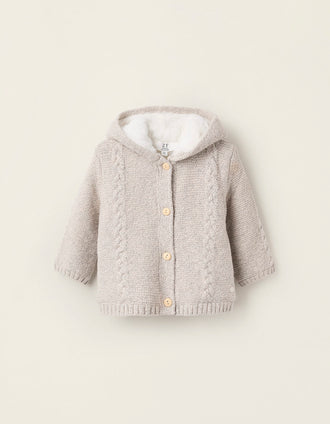 Chaqueta de Punto con Forro de Pelo Sintético para Recién Nacido, Beige