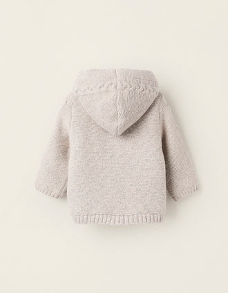 Chaqueta de Punto con Forro de Pelo Sintético para Recién Nacido, Beige