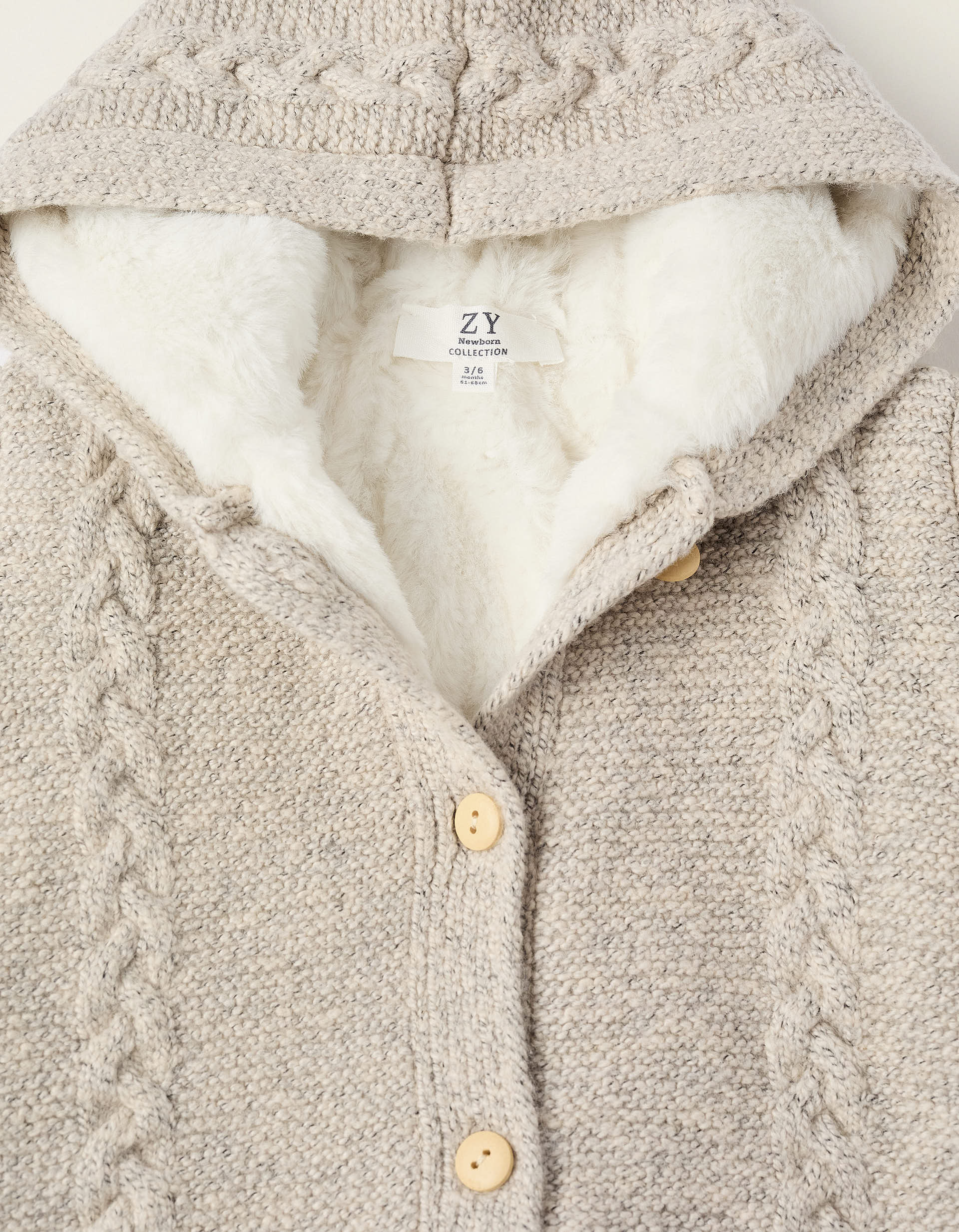 Cardigan with Faux Fur Lining for Newborns, Beige