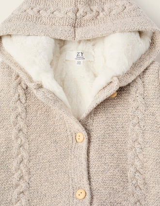 Chaqueta de Punto con Forro de Pelo Sintético para Recién Nacido, Beige
