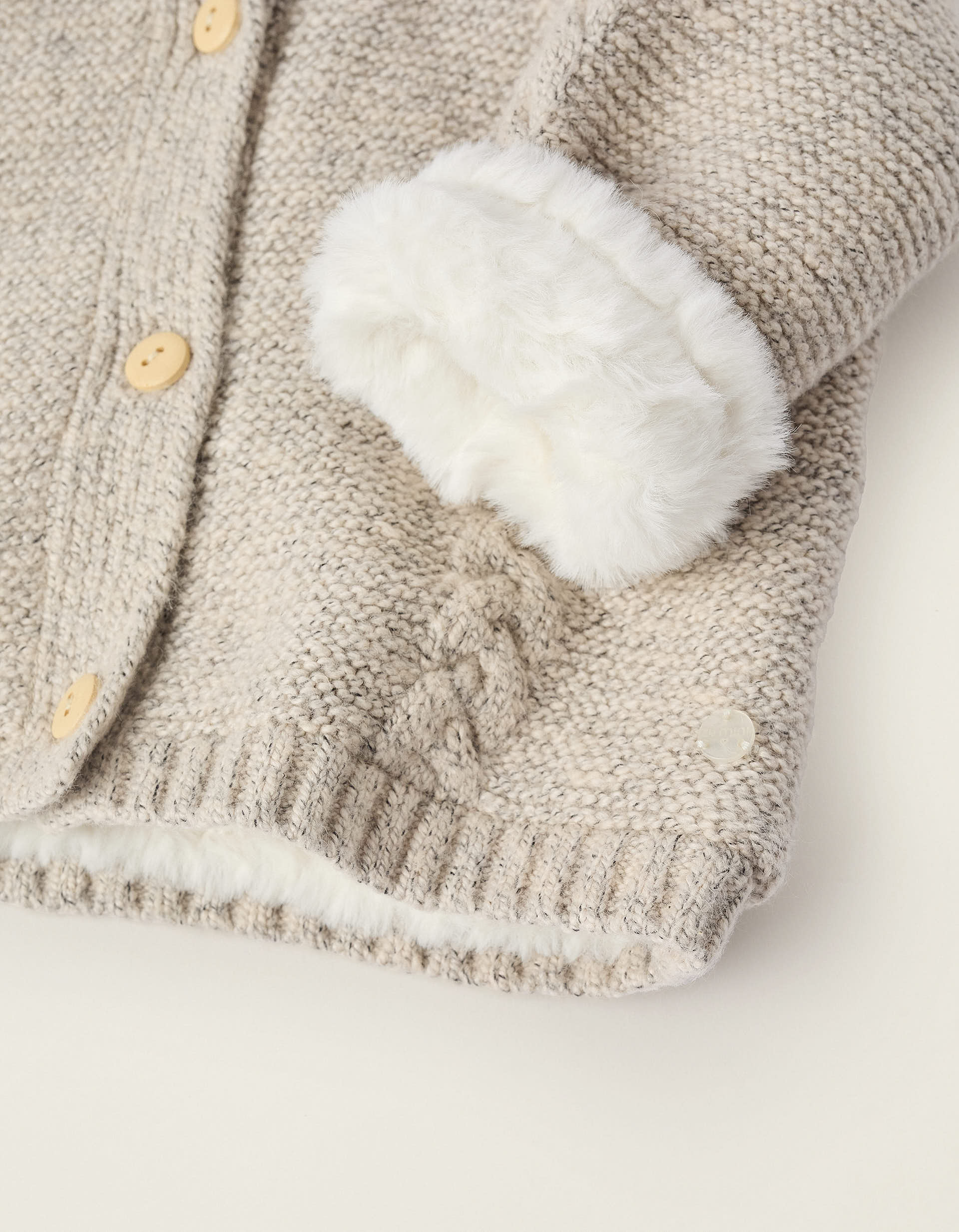 Cardigan with Faux Fur Lining for Newborns, Beige