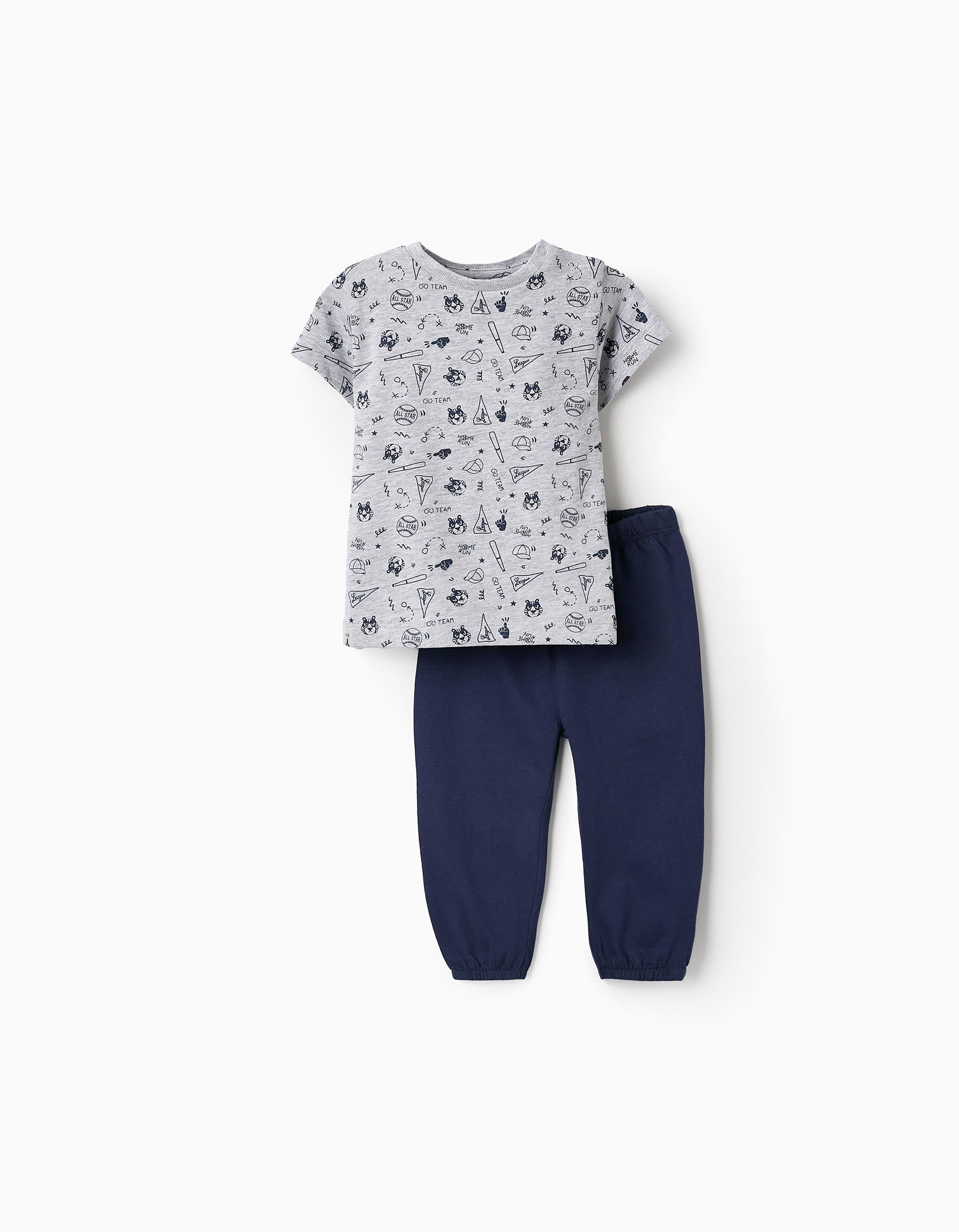 Cotton Pyjama for Baby Boys 'Baseball', Grey/Dark Blue