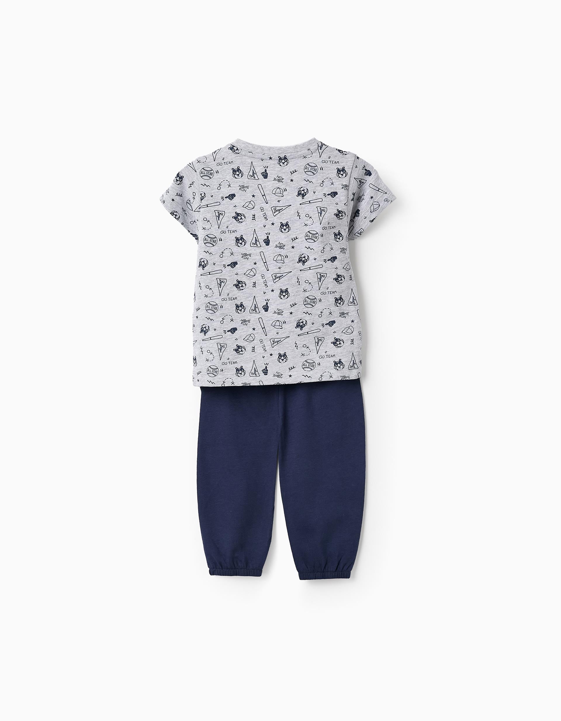 Cotton Pyjama for Baby Boys 'Baseball', Grey/Dark Blue