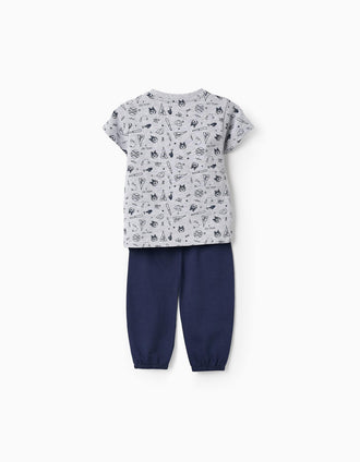 Pyjama en Coton pour Bébé Garçon 'Baseball', Gris/Bleu foncé