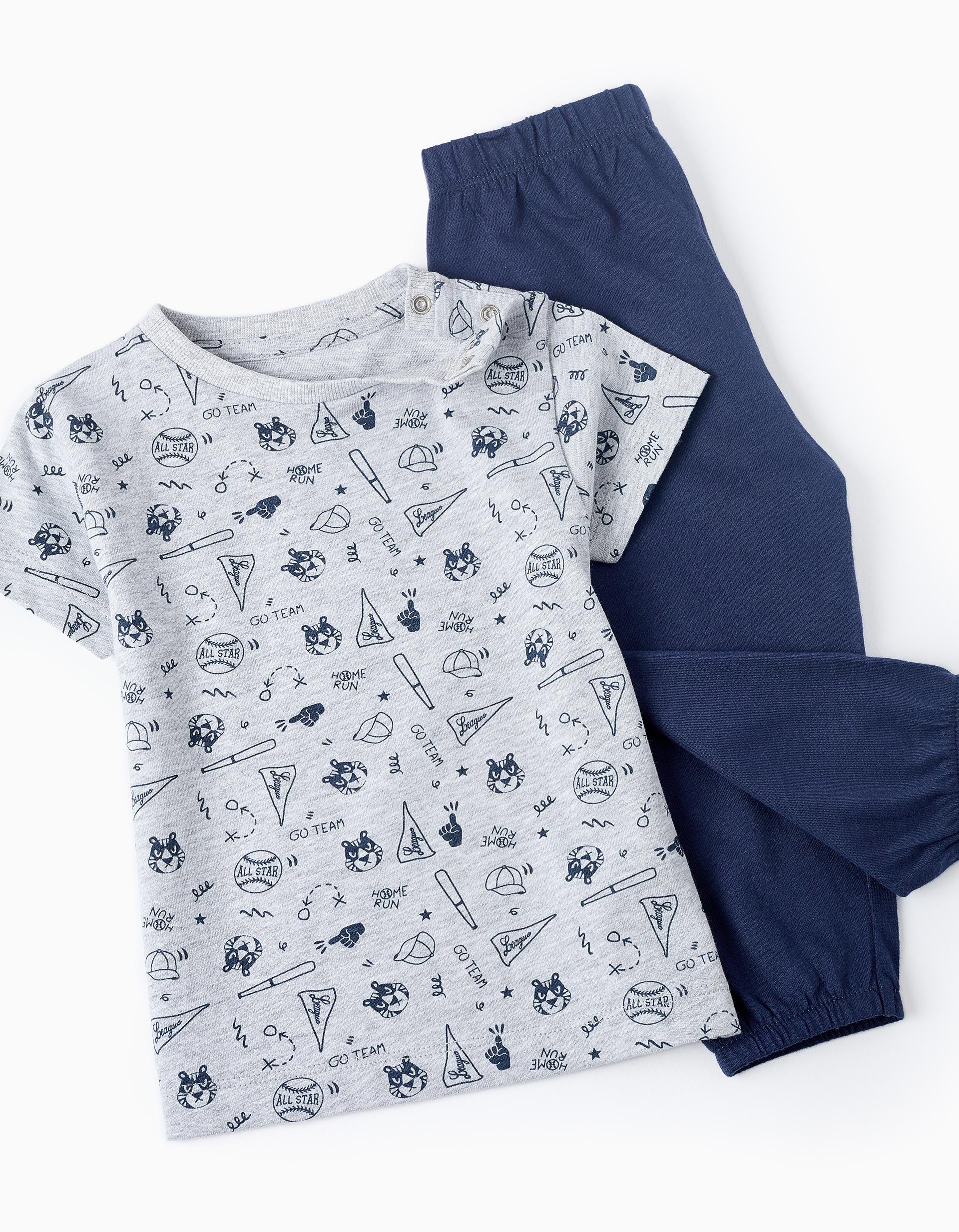 Cotton Pyjama for Baby Boys 'Baseball', Grey/Dark Blue