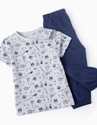 Pyjama en Coton pour Bébé Garçon 'Baseball', Gris/Bleu foncé