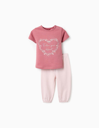 Pijama de Algodão para Bebé Menina 'Coração', Rosa