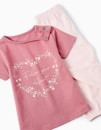 Pijama de Algodão para Bebé Menina 'Coração', Rosa
