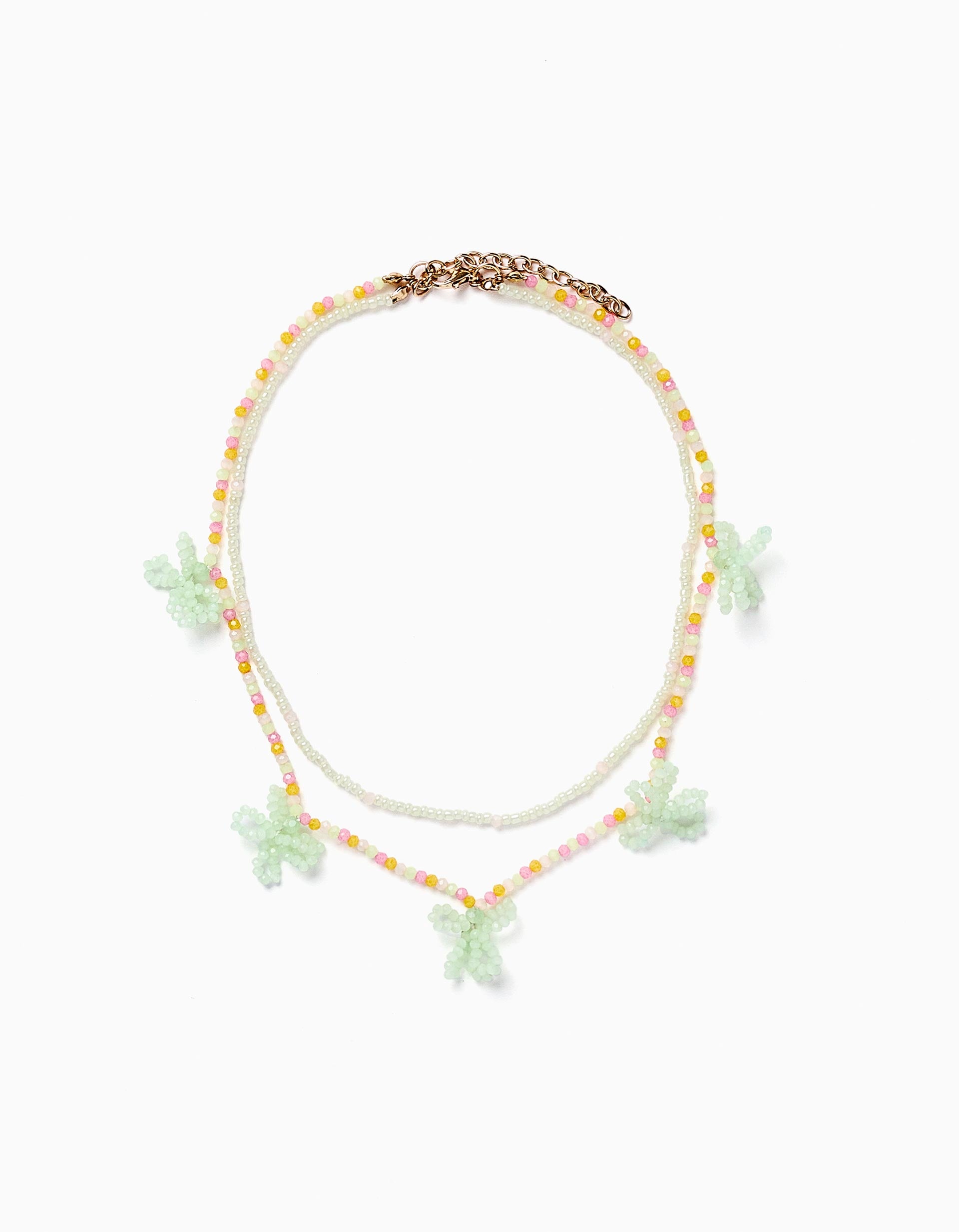 Double Beaded Necklace with Bows for Girls, Multicolour