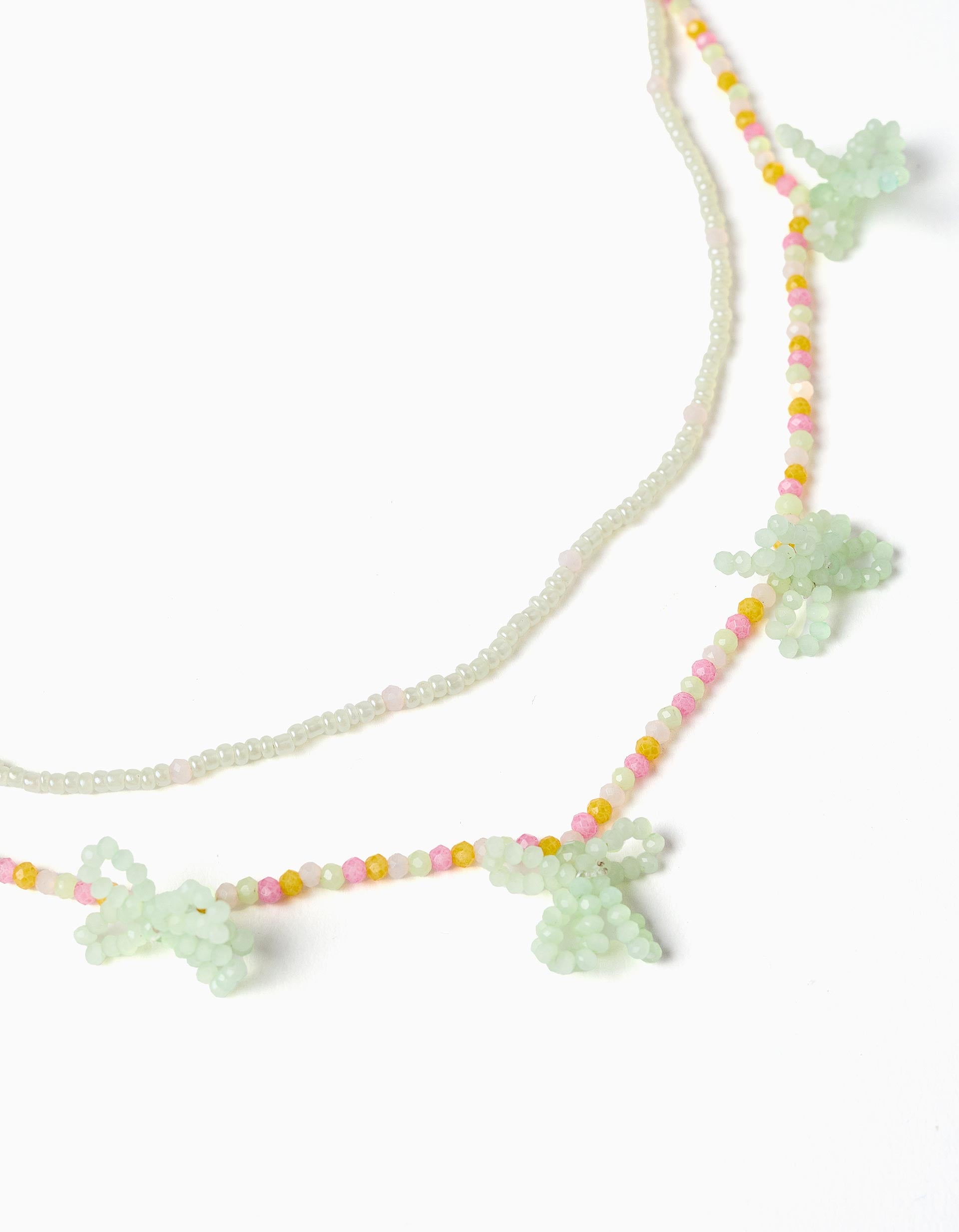 Double Beaded Necklace with Bows for Girls, Multicolour