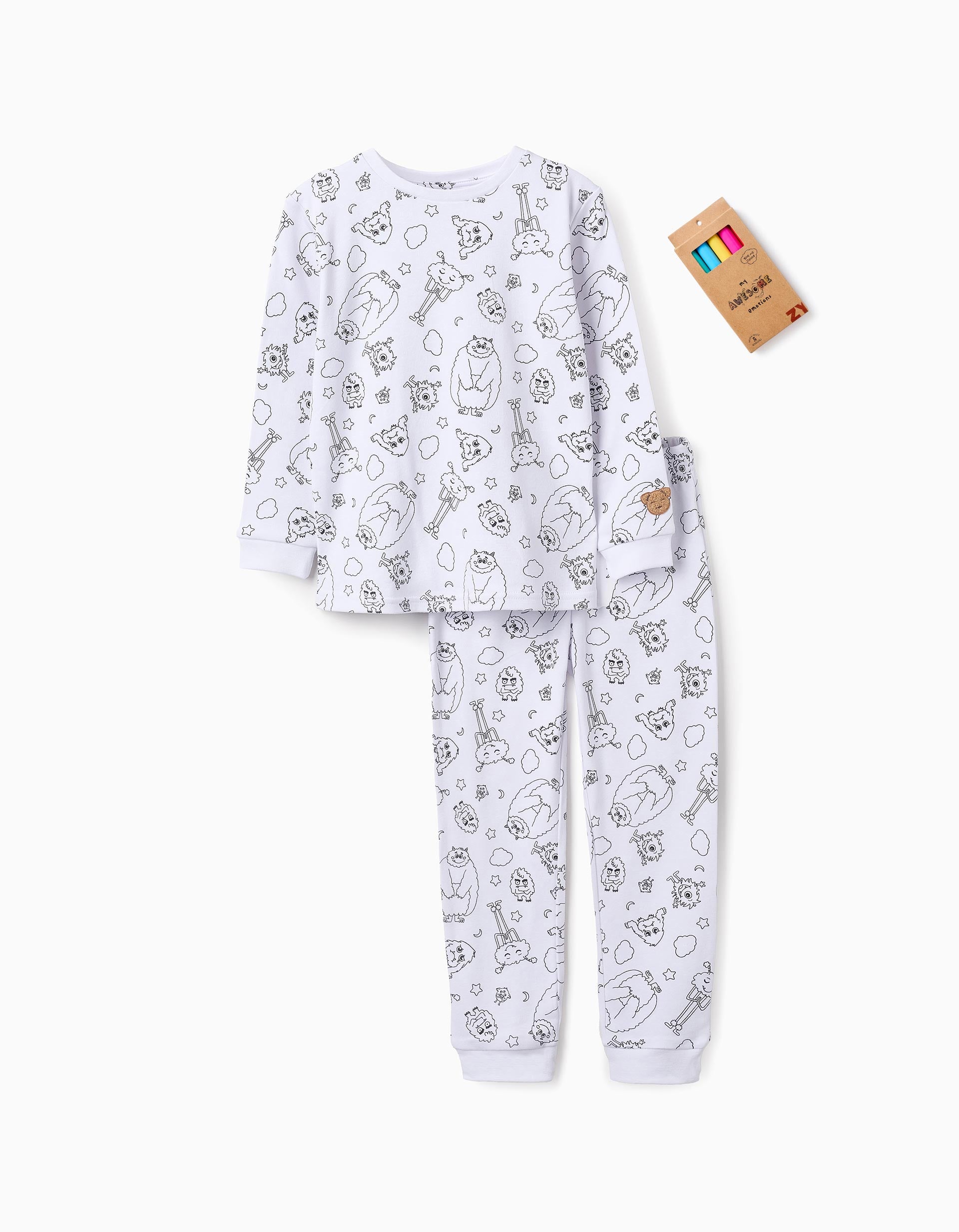 Colouring Pyjamas + Markers for Babies and Children 'Emotions', White