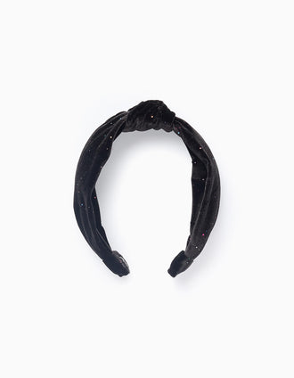 Diadema de Terciopelo con Brillantes y Nudo para Bebé y Niña, Negro