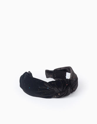 Bandolete de Veludo com Brilhantes e Nó para Bebé e Menina, Preto