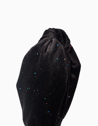 Diadema de Terciopelo con Brillantes y Nudo para Bebé y Niña, Negro