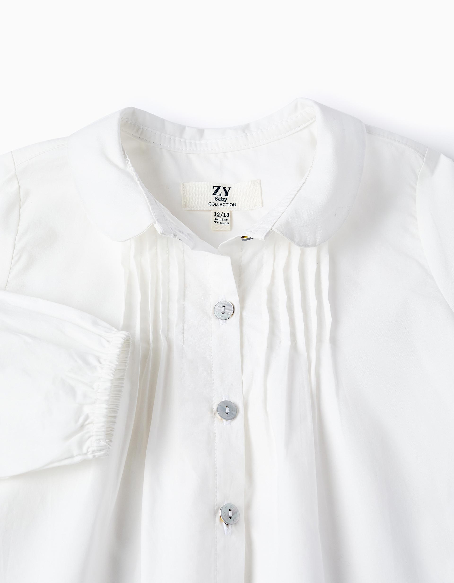 Cotton Shirt for Baby Girls, White